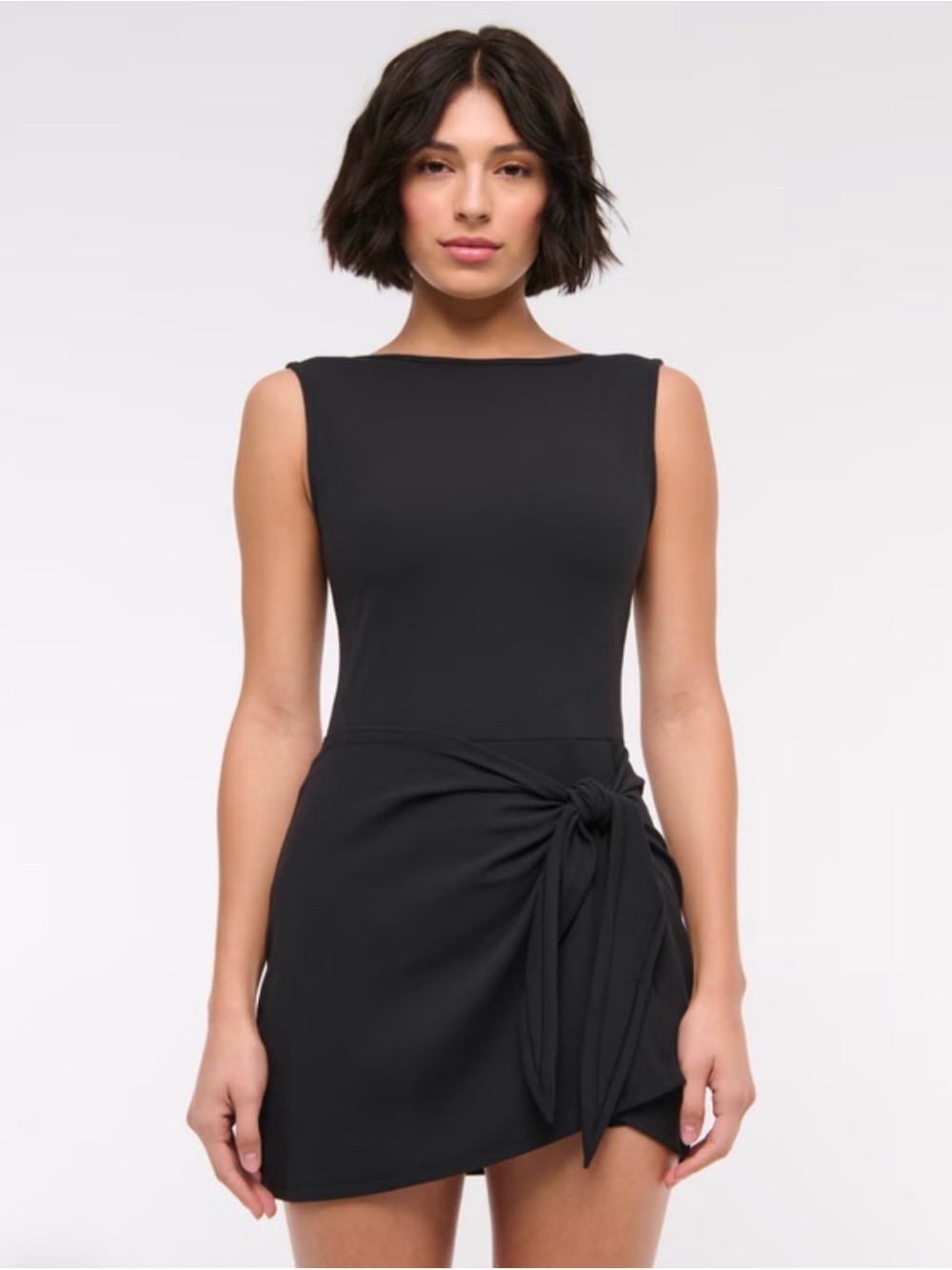 Sleeveless Black Tie-Waist Mini jumpsuit